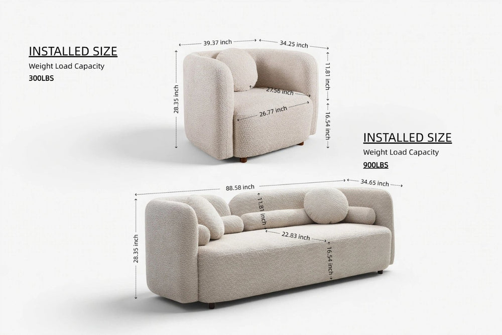 English Elm 3+1+1+1+1S, Boucle Sectional Sofa Set Overstuffed Modular Seating for Modern Living Room W2664S00124