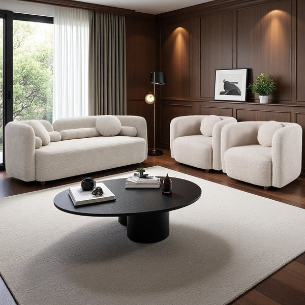 English Elm 3+1+1+1+1S, Boucle Sectional Sofa Set Overstuffed Modular Seating for Modern Living Room W2664S00124