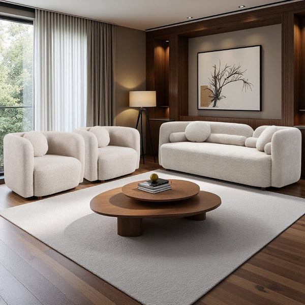 English Elm 3+1+1+1+1S, Boucle Sectional Sofa Set Overstuffed Modular Seating for Modern Living Room W2664S00124