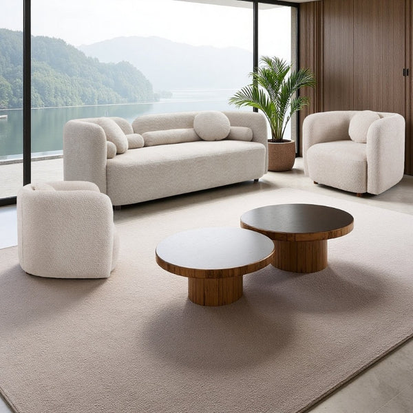 English Elm 3+1+1+1+1S, Boucle Sectional Sofa Set Overstuffed Modular Seating for Modern Living Room W2664S00124