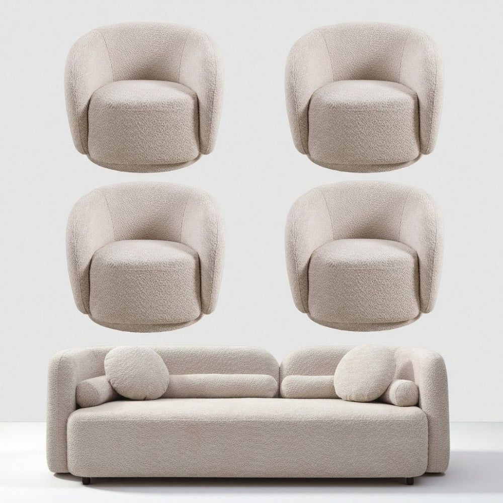 English Elm 3+1+1+1+1R, Boucle Fleece Sofa Deep Foam Seating Minimalist Beige for Modern Living W2664S00125