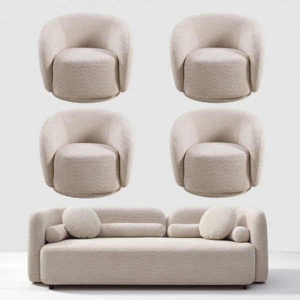 English Elm 3+1+1+1+1R, Boucle Fleece Sofa Deep Foam Seating Minimalist Beige for Modern Living W2664S00125