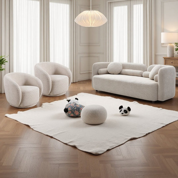 English Elm 3+1+1+1+1R, Boucle Fleece Sofa Deep Foam Seating Minimalist Beige for Modern Living W2664S00125