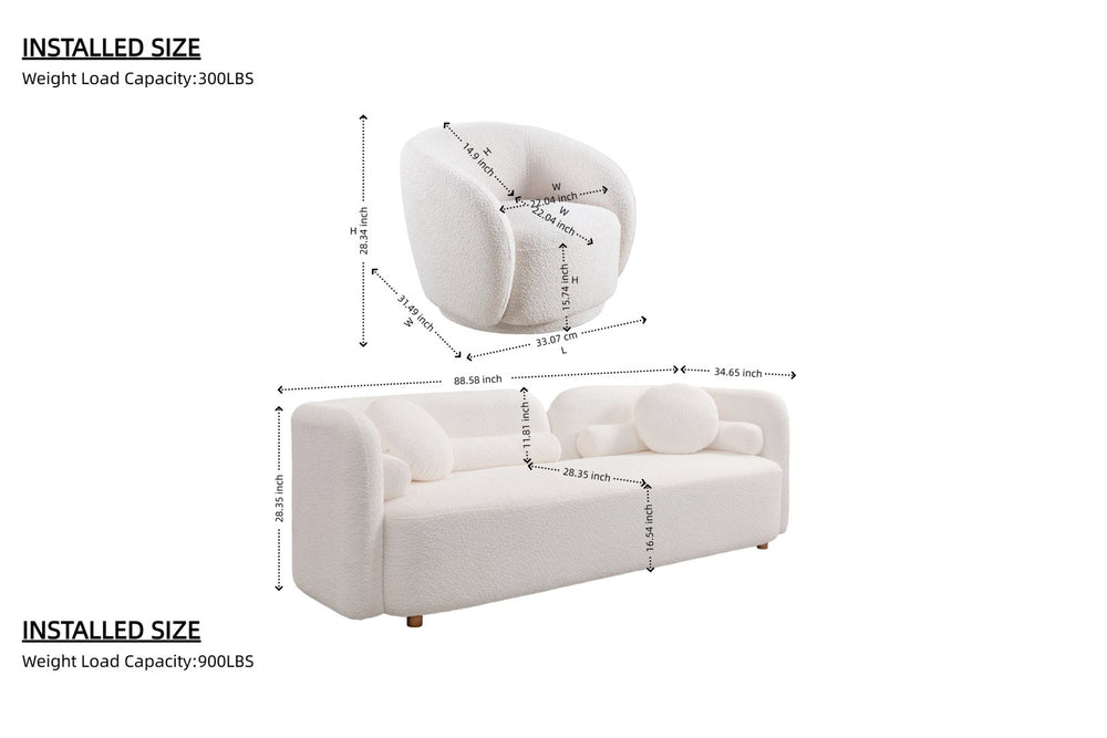 English Elm 3+1+1+1+1R, Boucle Fleece Sofa Deep Foam Seating Minimalist Beige for Modern Living W2664S00125