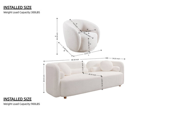 English Elm 3+1+1+1+1R, Boucle Fleece Sofa Deep Foam Seating Minimalist Beige for Modern Living W2664S00125