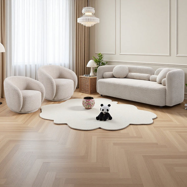 English Elm 3+1+1+1+1R, Boucle Fleece Sofa Deep Foam Seating Minimalist Beige for Modern Living W2664S00125