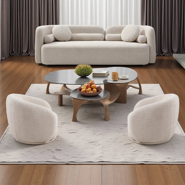 English Elm 3+1+1+1+1R, Boucle Fleece Sofa Deep Foam Seating Minimalist Beige for Modern Living W2664S00125