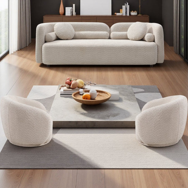 English Elm 3+1+1+1+1R, Boucle Fleece Sofa Deep Foam Seating Minimalist Beige for Modern Living W2664S00125
