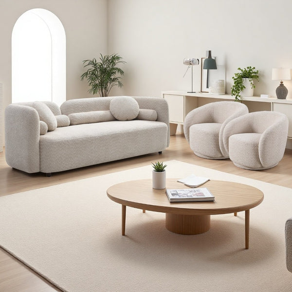 English Elm 3+1+1+1+1R, Boucle Fleece Sofa Deep Foam Seating Minimalist Beige for Modern Living W2664S00125