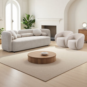 English Elm 3+1+1+1+1R, Boucle Fleece Sofa Deep Foam Seating Minimalist Beige for Modern Living W2664S00125
