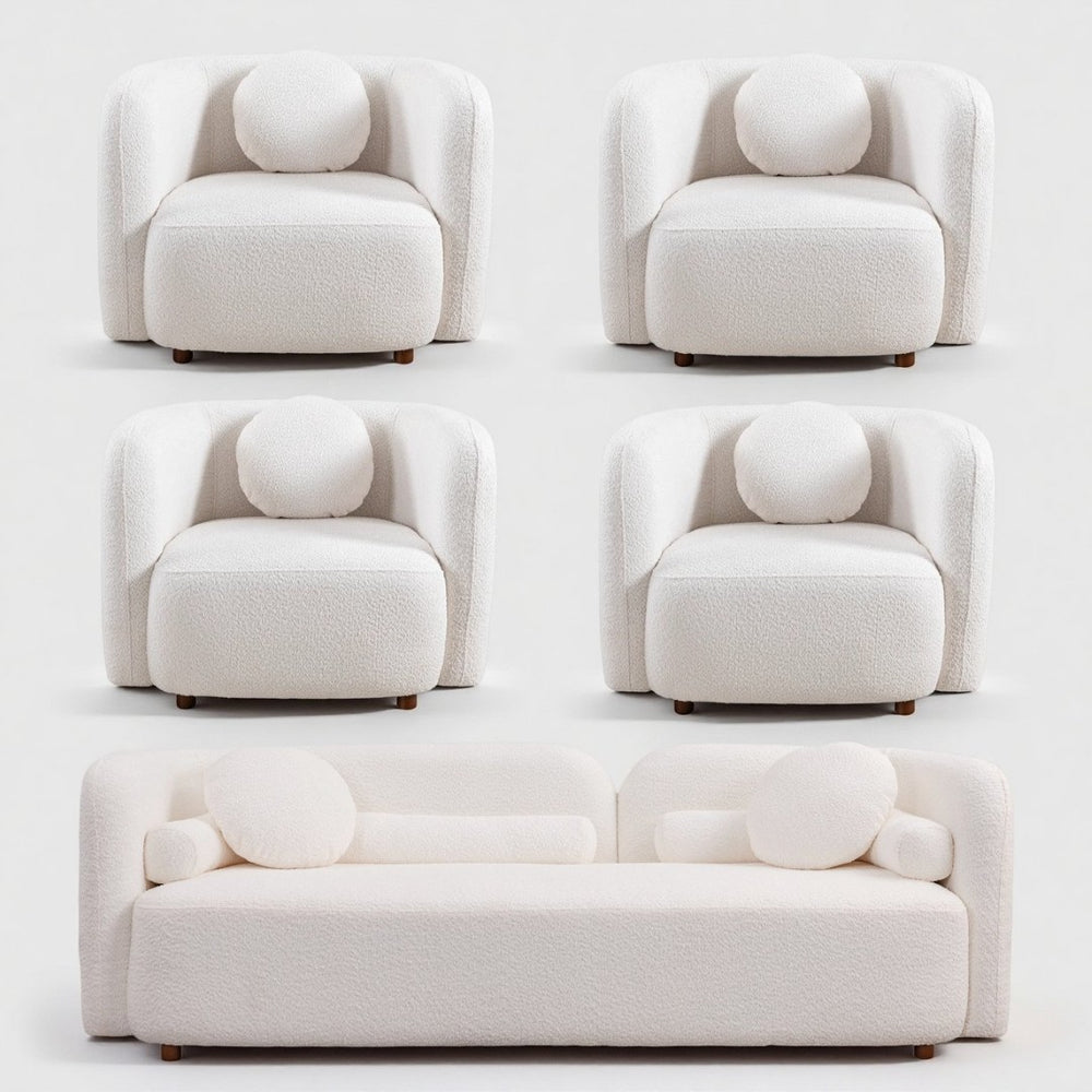 English Elm 3+1+1+1+1S, Japandi Cloud Sofa Set Boucle Upholstered Low Profile Living Room Seating W2664S00126