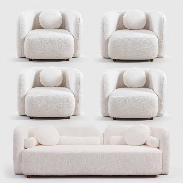 English Elm 3+1+1+1+1S, Japandi Cloud Sofa Set Boucle Upholstered Low Profile Living Room Seating W2664S00126