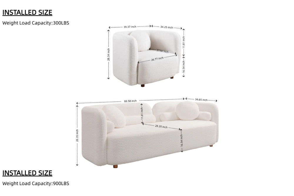 English Elm 3+1+1+1+1S, Japandi Cloud Sofa Set Boucle Upholstered Low Profile Living Room Seating W2664S00126