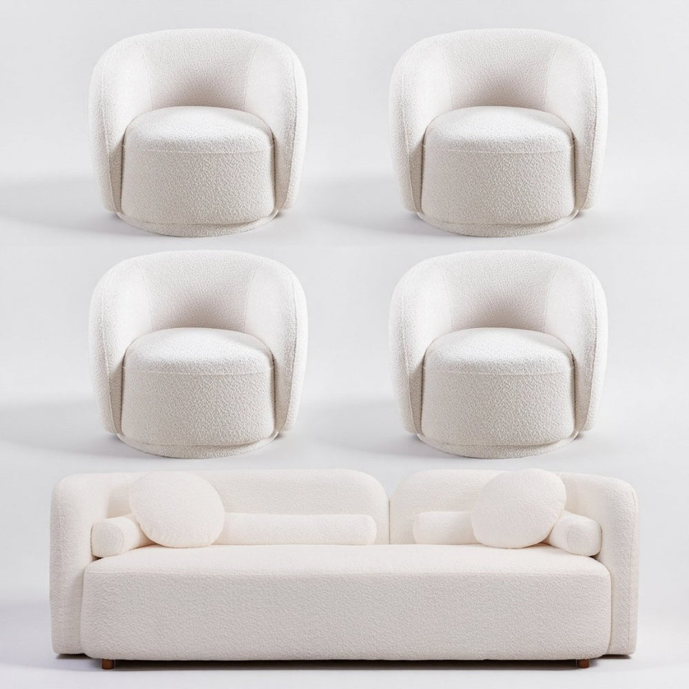 English Elm 3+1+1+1+1R, Boucle Modular Cloud Sofa Set Japandi Low Profile Living Room Seating W2664S00127