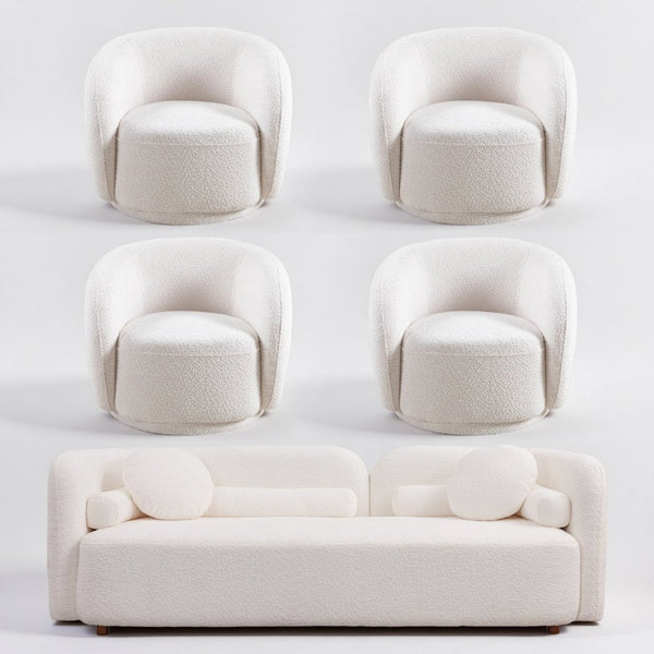 English Elm 3+1+1+1+1R, Boucle Modular Cloud Sofa Set Japandi Low Profile Living Room Seating W2664S00127