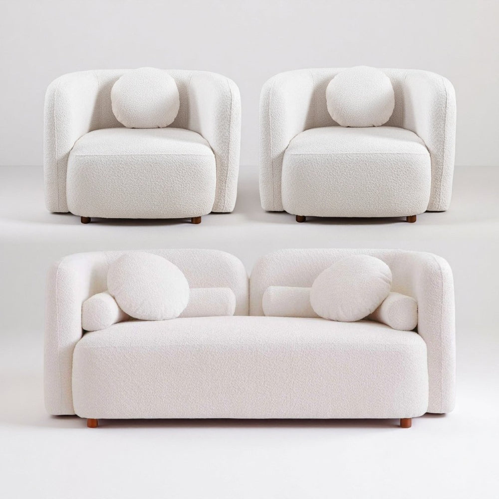 English Elm 2+1+1, Japandi Boucle Sofa Set Low Profile Cloud Cushions for Modern Living Room W2664S00128