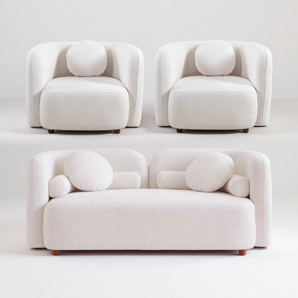 English Elm 2+1+1, Japandi Boucle Sofa Set Low Profile Cloud Cushions for Modern Living Room W2664S00128