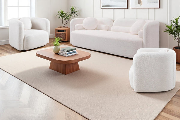English Elm 2+1+1, Japandi Boucle Sofa Set Low Profile Cloud Cushions for Modern Living Room W2664S00128
