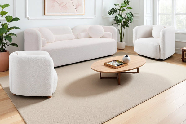English Elm 2+1+1, Japandi Boucle Sofa Set Low Profile Cloud Cushions for Modern Living Room W2664S00128