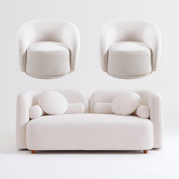 English Elm 2+1+1, Japandi Boucle Sofa Set Cloud Cushions Minimalist Living Room Apartment W2664S00129