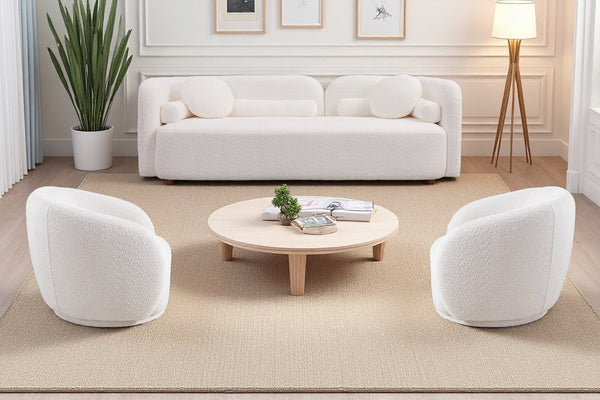 English Elm 2+1+1, Japandi Boucle Sofa Set Cloud Cushions Minimalist Living Room Apartment W2664S00129