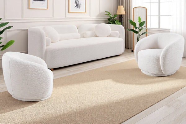 English Elm 2+1+1, Japandi Boucle Sofa Set Cloud Cushions Minimalist Living Room Apartment W2664S00129