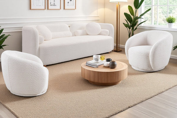English Elm 2+1+1, Japandi Boucle Sofa Set Cloud Cushions Minimalist Living Room Apartment W2664S00129