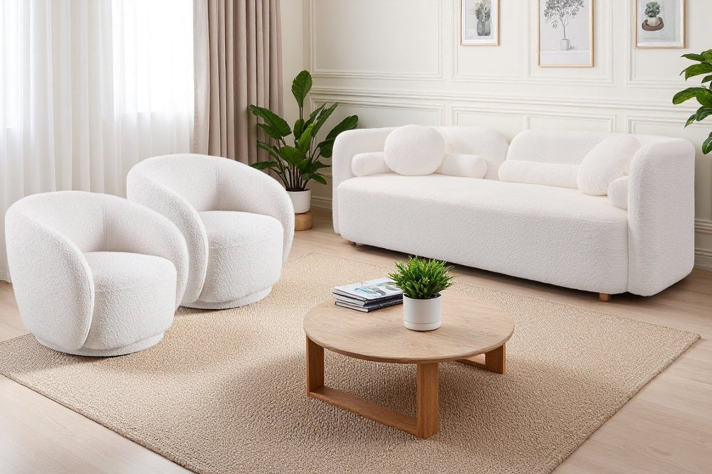 English Elm 2+1+1, Japandi Boucle Sofa Set Cloud Cushions Minimalist Living Room Apartment W2664S00129