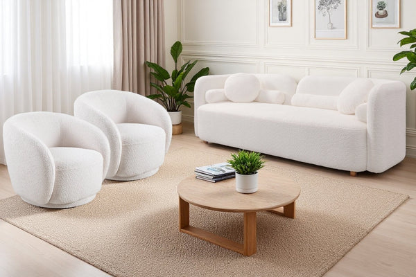 English Elm 2+1+1, Japandi Boucle Sofa Set Cloud Cushions Minimalist Living Room Apartment W2664S00129