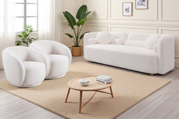 English Elm 2+1+1, Japandi Boucle Sofa Set Cloud Cushions Minimalist Living Room Apartment W2664S00129