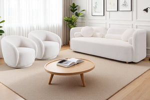 English Elm 2+1+1, Japandi Boucle Sofa Set Cloud Cushions Minimalist Living Room Apartment W2664S00129