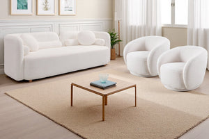 English Elm 2+1+1, Japandi Boucle Sofa Set Cloud Cushions Minimalist Living Room Apartment W2664S00129
