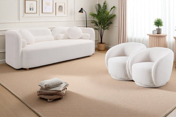 English Elm 2+1+1, Japandi Boucle Sofa Set Cloud Cushions Minimalist Living Room Apartment W2664S00129
