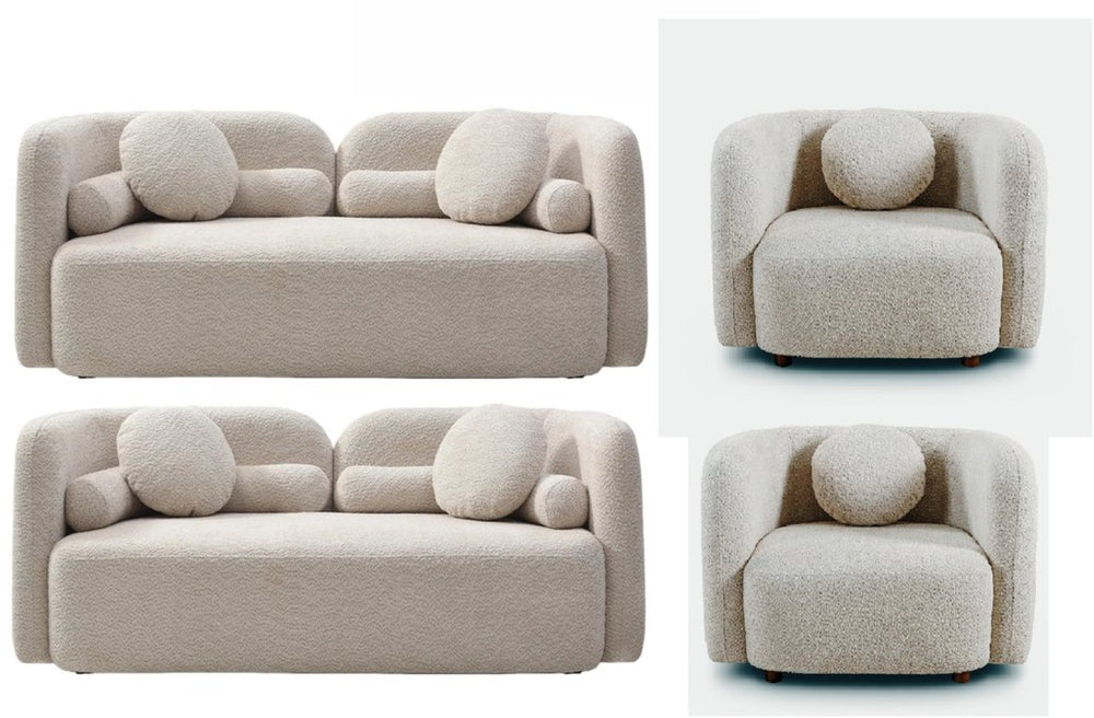 English Elm 2211, Six Seat Boucle Sofa with Overstuffed Cushions for Modern Living Rooms W2664S00132