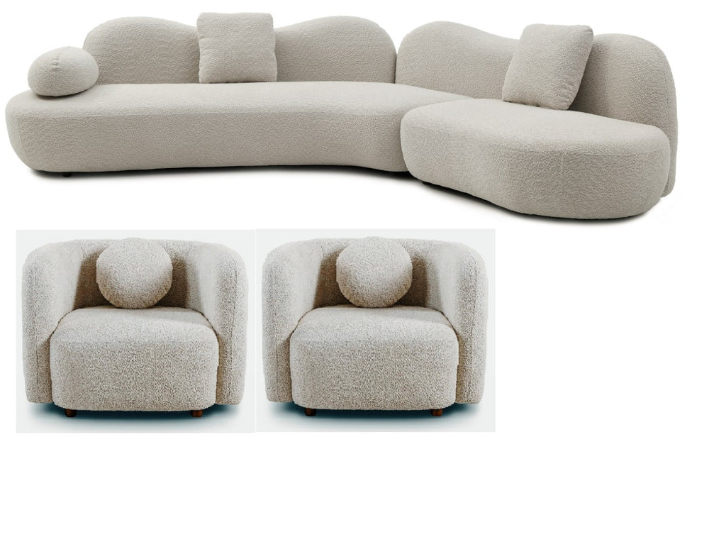 English Elm Modern Boucle Crescent Sectional Sofa Five Seat Sculptural Curved Living Room Seating W2664S00133