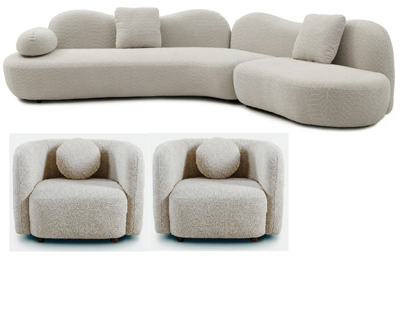 English Elm Modern Boucle Crescent Sectional Sofa Five Seat Sculptural Curved Living Room Seating W2664S00133