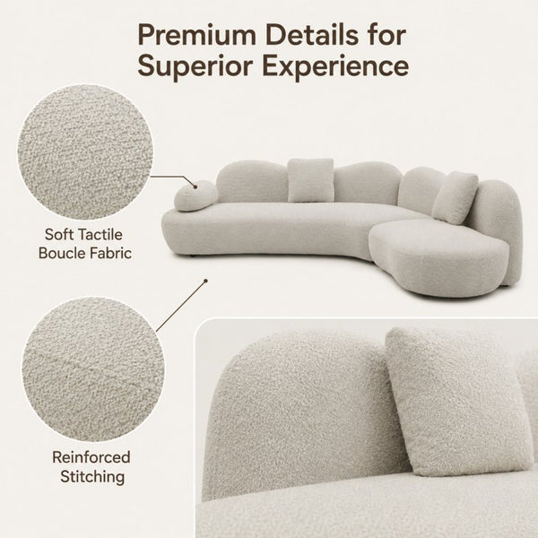 English Elm Modern Boucle Crescent Sectional Sofa Five Seat Sculptural Curved Living Room Seating W2664S00133