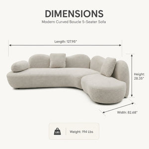English Elm Modern Boucle Crescent Sectional Sofa Five Seat Sculptural Curved Living Room Seating W2664S00133
