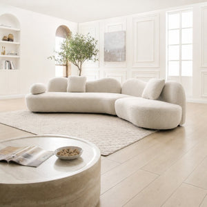 English Elm Modern Boucle Crescent Sectional Sofa Five Seat Sculptural Curved Living Room Seating W2664S00133