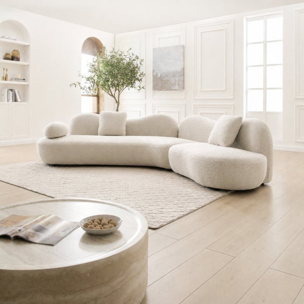 English Elm Modern Boucle Crescent Sectional Sofa Five Seat Sculptural Curved Living Room Seating W2664S00133