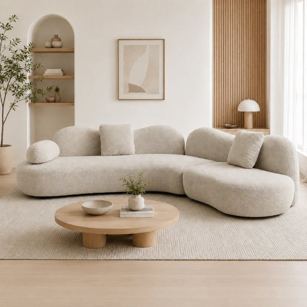 English Elm Modern Boucle Crescent Sectional Sofa Five Seat Sculptural Curved Living Room Seating W2664S00133