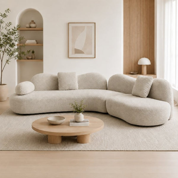 English Elm Modern Boucle Crescent Sectional Sofa Five Seat Sculptural Curved Living Room Seating W2664S00133