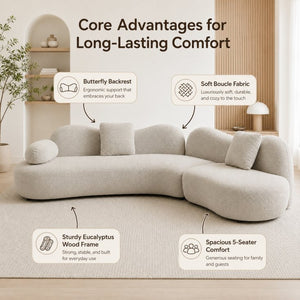 English Elm Modern Boucle Crescent Sectional Sofa Five Seat Sculptural Curved Living Room Seating W2664S00133