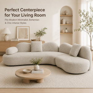English Elm Modern Boucle Crescent Sectional Sofa Five Seat Sculptural Curved Living Room Seating W2664S00133