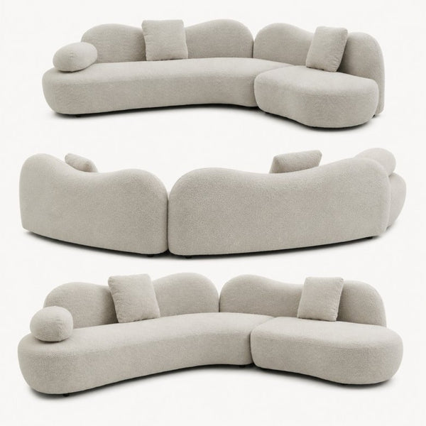 English Elm Modern Boucle Crescent Sectional Sofa Five Seat Sculptural Curved Living Room Seating W2664S00133