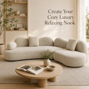 English Elm Modern Boucle Crescent Sectional Sofa Five Seat Sculptural Curved Living Room Seating W2664S00133