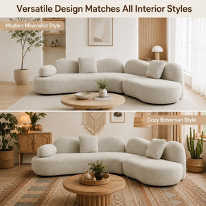 English Elm Modern Boucle Crescent Sectional Sofa Five Seat Sculptural Curved Living Room Seating W2664S00133