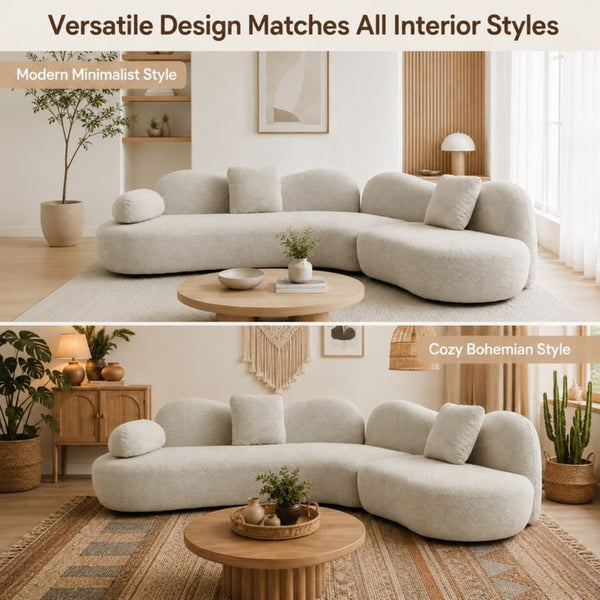 English Elm Modern Boucle Crescent Sectional Sofa Five Seat Sculptural Curved Living Room Seating W2664S00133