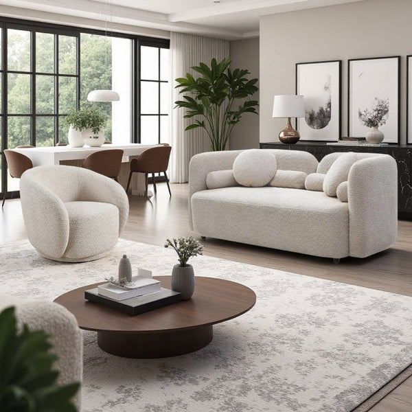 English Elm 2+1, Japandi Cloud Sofa Boucle Upholstered Low Profile Seating for Modern Living Rooms W2664S00137