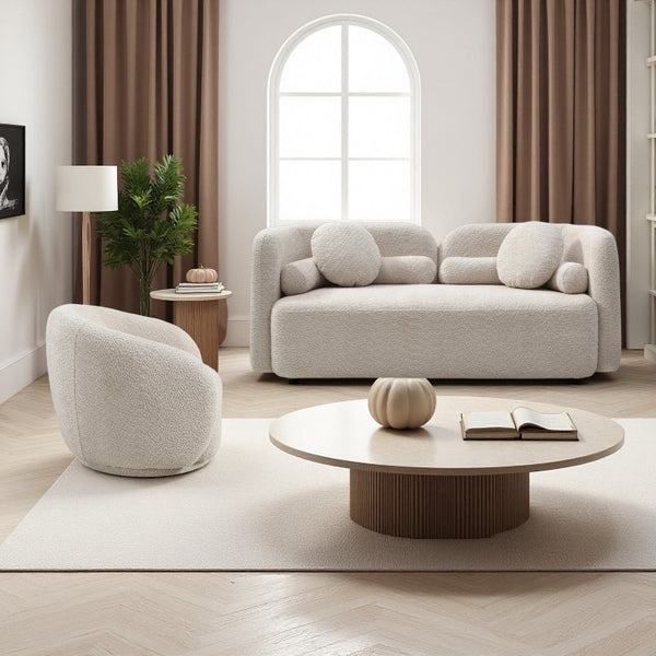 English Elm 2+1, Japandi Cloud Sofa Boucle Upholstered Low Profile Seating for Modern Living Rooms W2664S00137